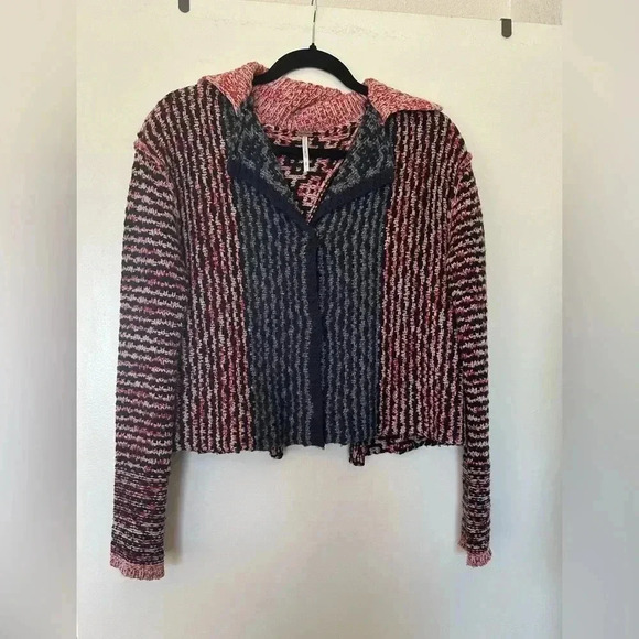 Wool Blend Free People Crop Long Sleeve Cardigan Sweater - Picture 1 of 6